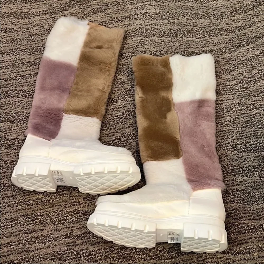 Free People Happy Thoughts Colorblock Shearling Fur Lug Sole Winter Boots US 9.5